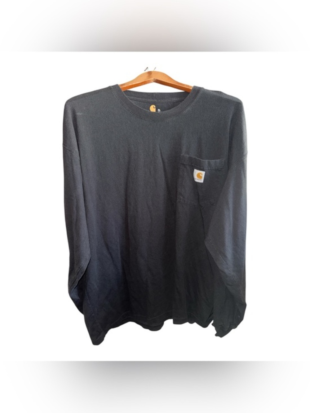 Carhartt Black Long Sleeve Pocket Tee with Logo Patch 100% Cotton Mens Size XL